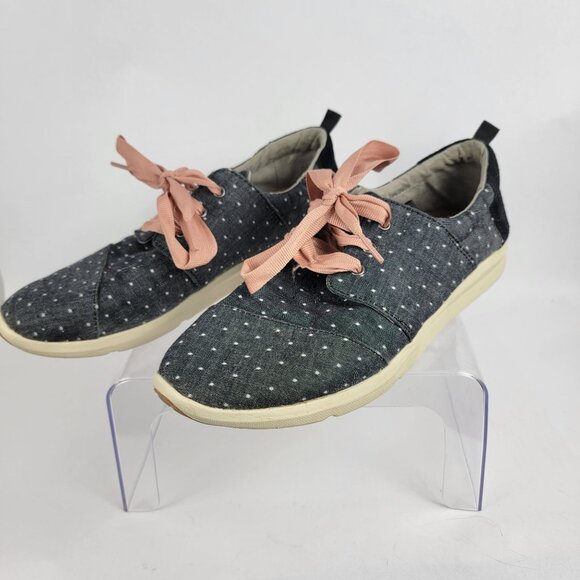 Toms Del Rey Polka Dot Blue Chambray Lace Up Tennis Shoes Womens 10 Preppy - Picture 3 of 7
